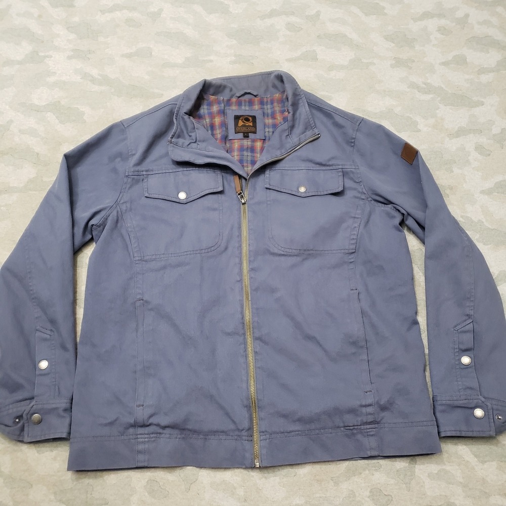 Overland Jacket Mens Large Blue Pockets Full Zip Field Coat Flannel Lined